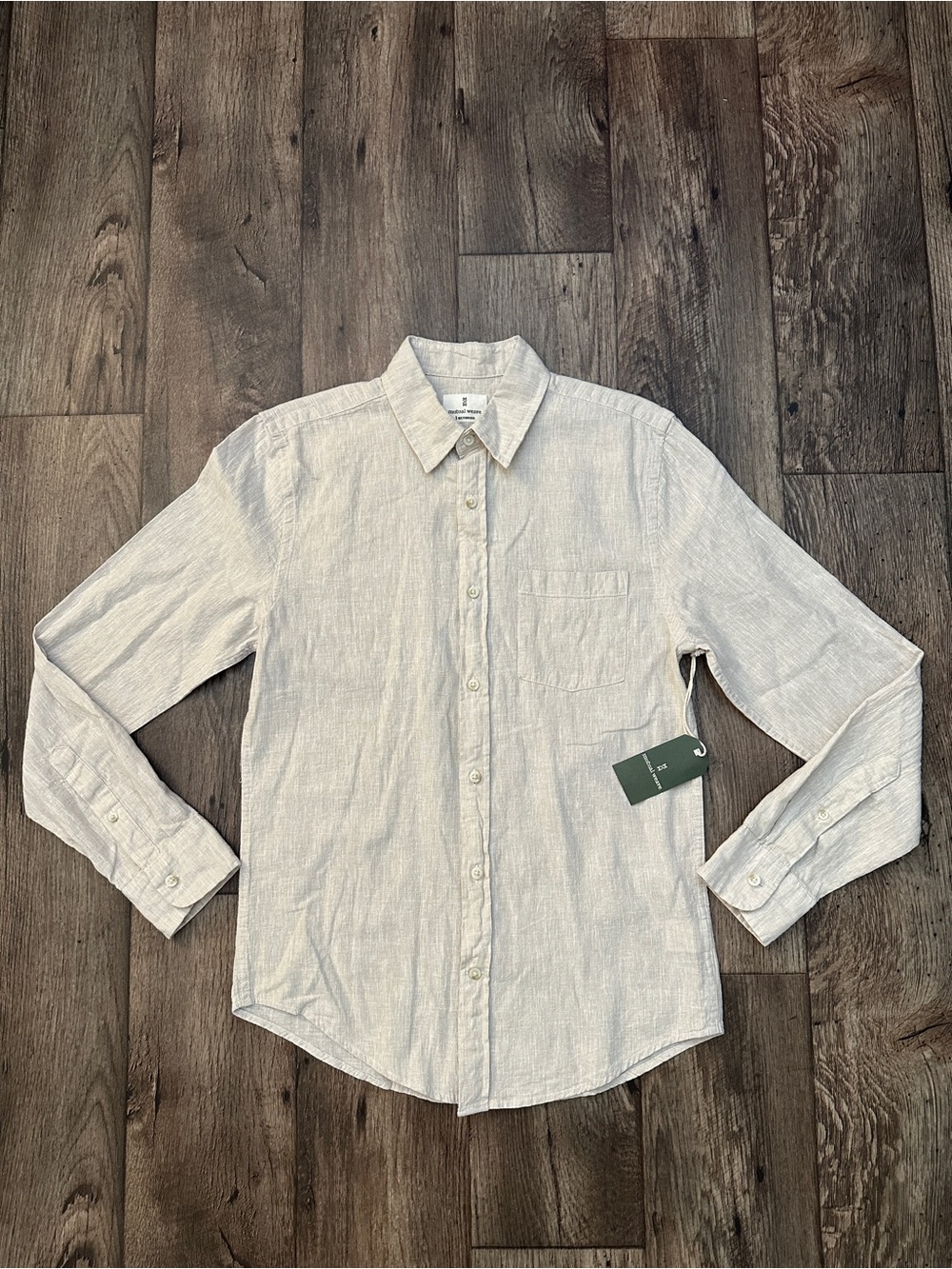 Mutual Weave Long Sleeve Button Up Shirt Men’s Size S Khaki Porcelain